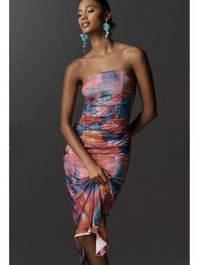 NWT Anthropologie Soleil Strapless Ruched Mesh Dress size S